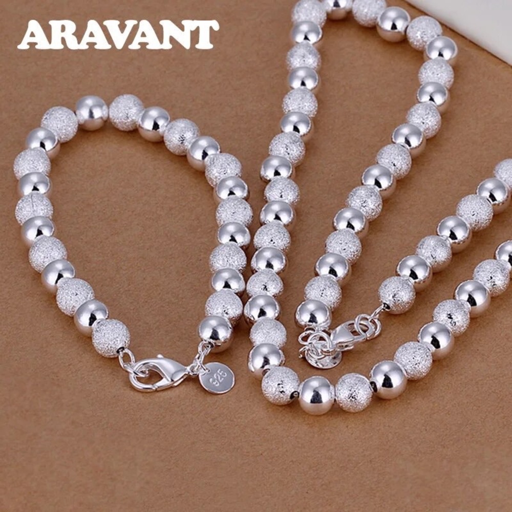 925 Silver Scrub Smooth Beads Bracelet Necklace Chain